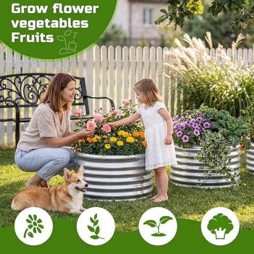 Image of AHEONLAR 3PCS 2x2x2FT Galvanized Raised Garden Bed Kit Round Metal Flower Box Large Planter Raised Beds Outdoor Garden for Planting,Fruit,Herb Silver
