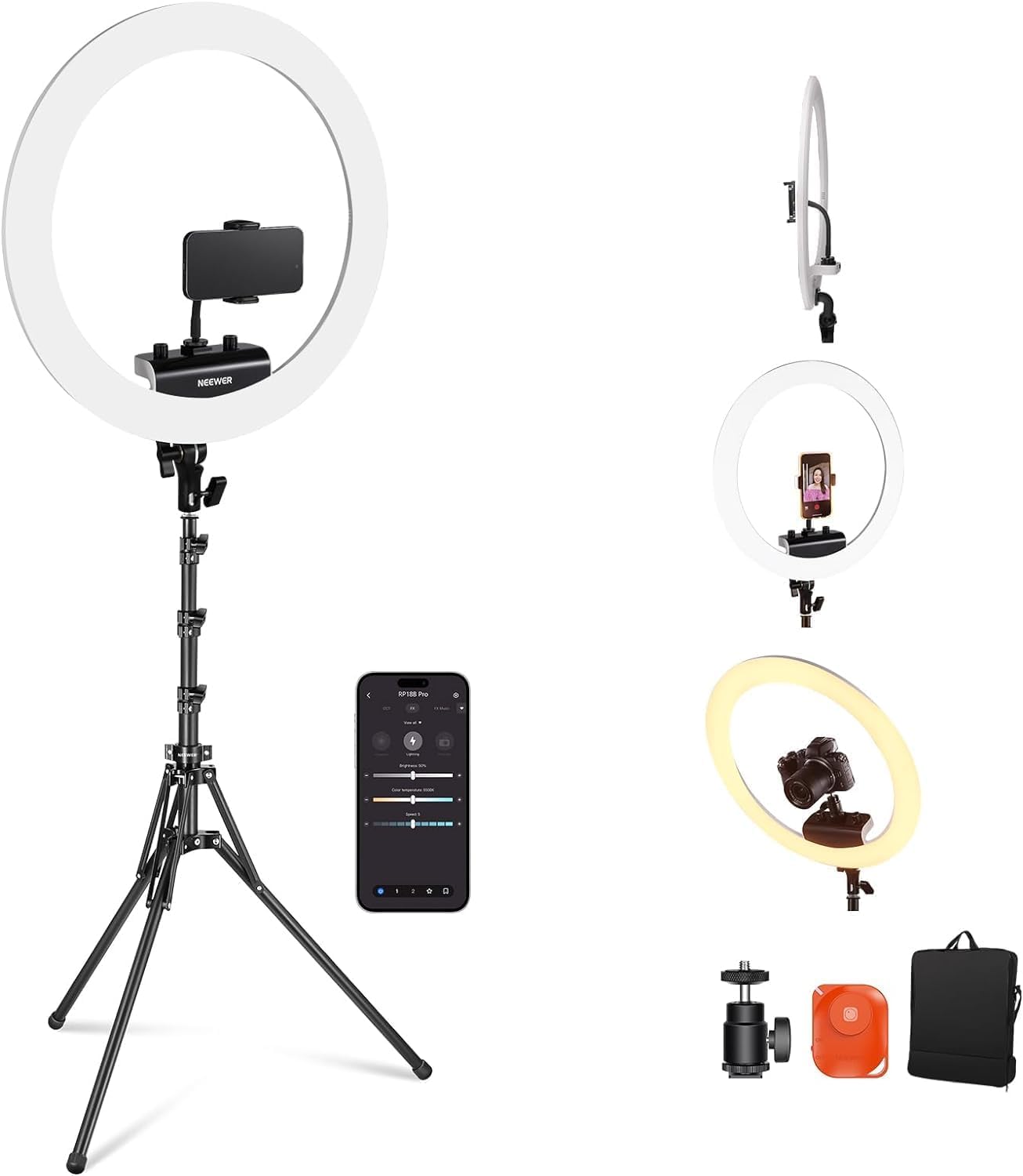 美品 NEEWER 18インチLEDリングライト ケース付き Amazon | Neewer 18インチLEDリングライトキット 調光可能な色
