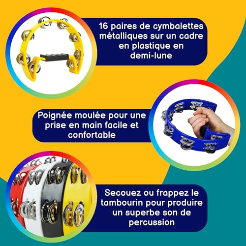 Tambourin demi-lune A-Star double jingle bell cutaway instrument de percussion pack de 10