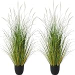 KOL 4ft 2-Pack Artificial Cattail Reed Grass, 47.2’’ Artificial Indoor Outdoor Fake Onion Grass Plant, Home Office Wedding Decorative Potted Plant, False Floor Greenery, Housewarming Gift, White