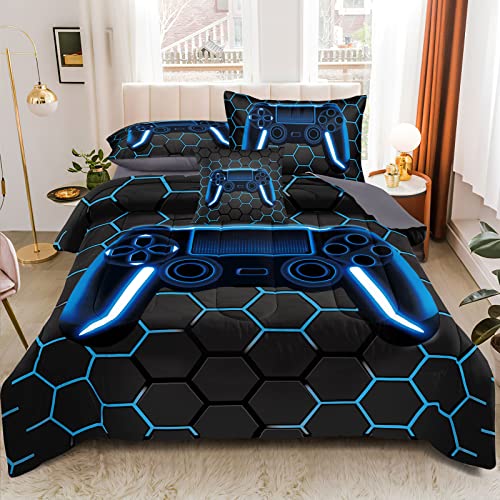 Azawalla Kids Gaming Bedding Sets, 6 Piece Gamer Comforter Sets For Teens Boys Queen Size For Bedroom Comforter Set Adult 3D Gamepad Microfiber Bedding Sets Fits All Season Comforters Queen Size #TOP1