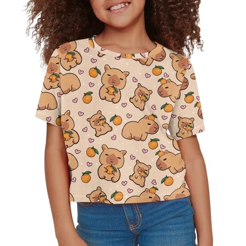 Image of Girls Crop Tees Crew Neck Casual Short Sleeve T Shirts Kids Loose Soft Comfortable Tees Blouses Shirt for Little Girl