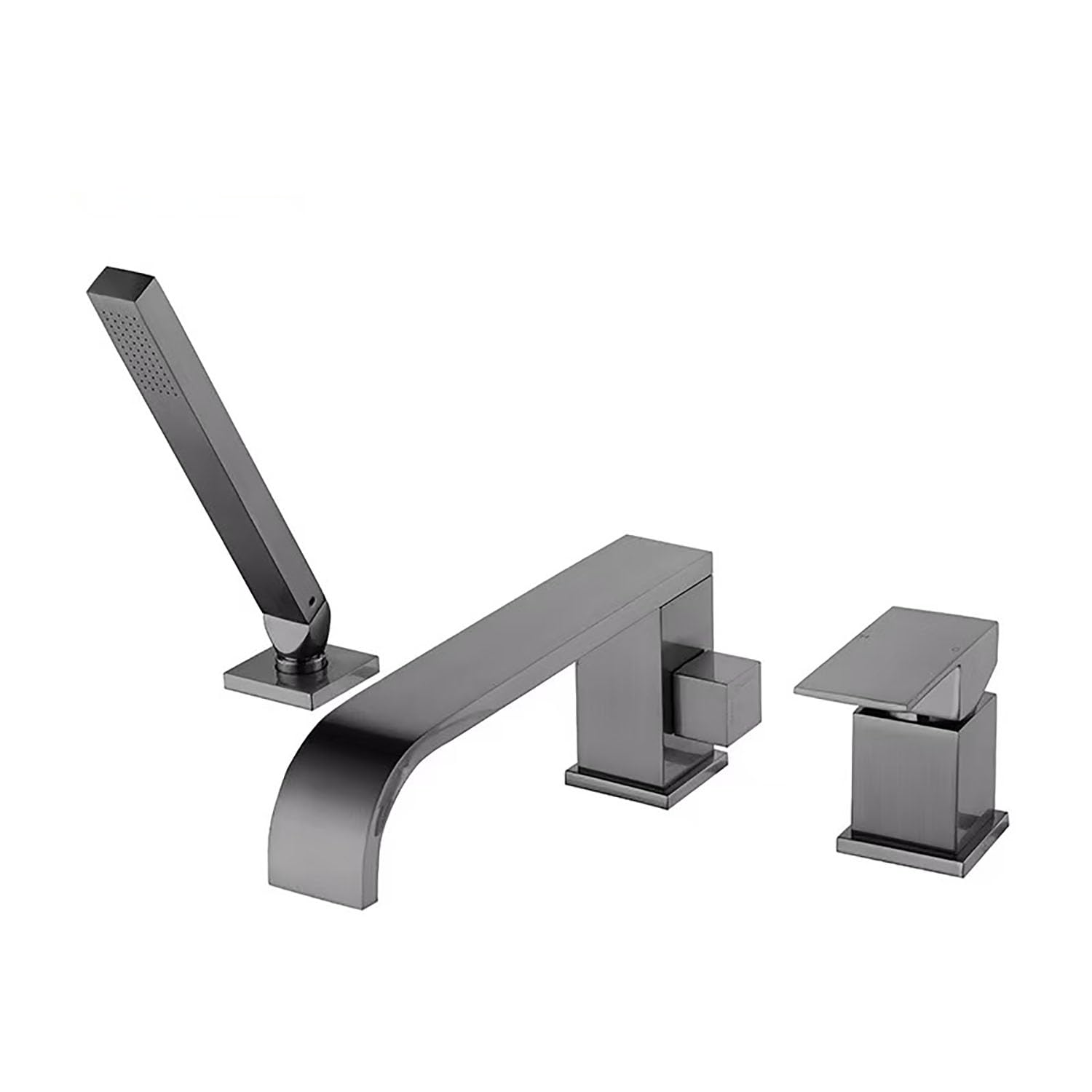 KUNYOS Tub Rim Faucet 3 Hole Waterfall Faucet Long Spout Bathtub,Gray