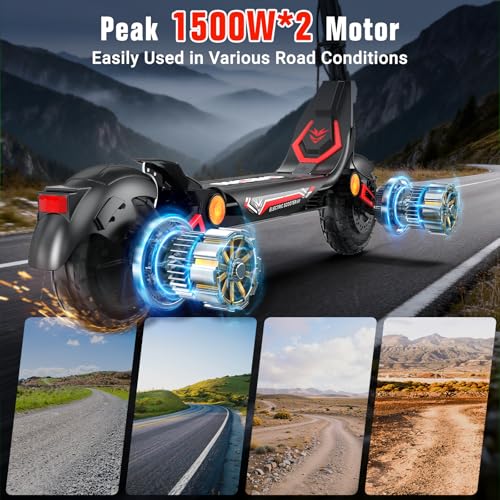 3000W Dual Motor Electric Scooter for Adults – 35MPH Top Speed, 45Miles Long Range, Foldable Off-Road/Commuter E-Scooter with 10 Inch Highways Tires, Dual Shock Absorption