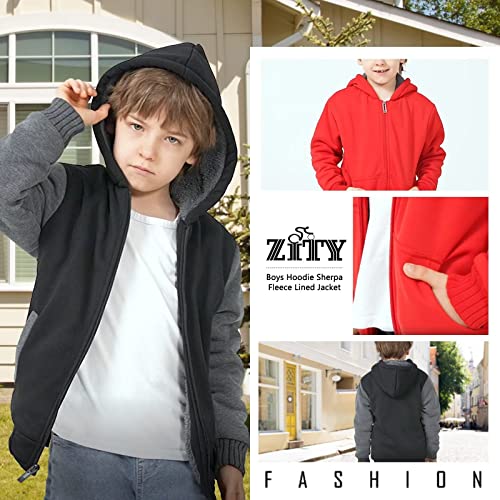 Image of ZITY Boys Zip Up Hoodie Fleece Jacket Kids Sherpa Lined Sweatshirts Outerwear Unisex Warm Winter Coat 6-15 Years Old