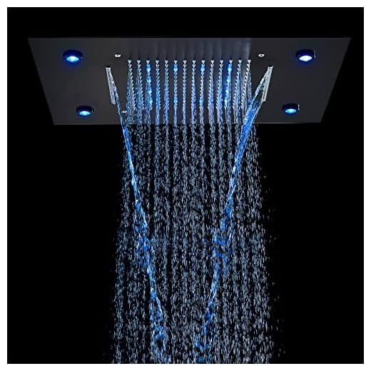 Suguword 20 X 14 Inch Rain Shower Head LED Shower Head Black Multi Functions Showerheads Square Ceiling Mounted Bathroom Shower Heads Waterfall Rainfall Shower Head High Pressure Bath Shower