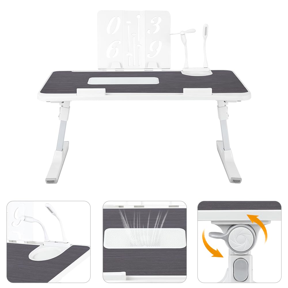 Supfine Table de Lit pour Ordinateur Portable, Support Réglable en Hauteur et Angle, avec Tiroir et Refroidisseur PC Intégré, Noir 60x40 cm