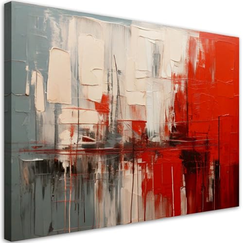 Tableau moderne abstrait rouge et beige Feeby 120x80 cm pour decoration salon