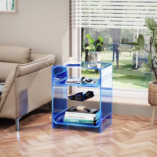 Acryl Beistelltisch Nachttisch Acryltisch, Plattenspieler Tisch mit Ablage, bodentisch Nachtkommode (Blau, 30×40×50 cm) – Bild 7