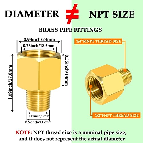 Sdtc Tech H-BRASS-12F-14M-2 2-Pack Brass Pipe Fitting 1/4 Inch Npt Thread Male To 1/2 Inch Npt Thread Female Reducer Adapter thumb #1