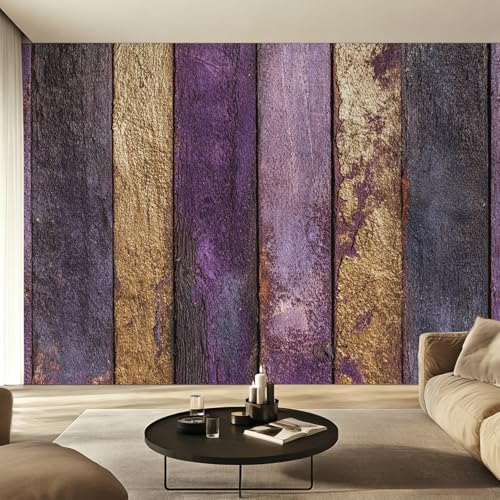 Générique Papier Peint Panoramique Planche de Bois Violet Or, Papier Peint Planche en Bois 150x105 cm, Fresque Murale Intissé, Décoration Murale Salon...