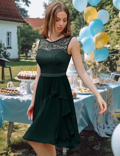 Image of BeryLove Womens Boat Neck A Line Sleeveless Lace Formal Homecoming Dress | Short Dress With Ruffle Hem, Sparkly Design Ideal For Wedding Guest,Bridesmaid Cocktail Prom & Evening Party Events