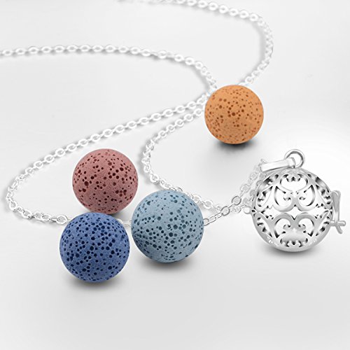 EUDORA Aroma Lava Stone Vintage Aromatherapy Essential Oil Diffuser Necklace Pendant, 24" + 7PCS Rocks