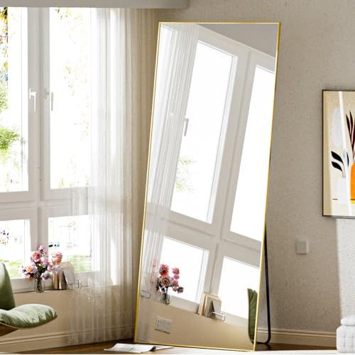 Image of BEAUTYPEAK Full Length Mirror, 71 inchx26 inch Standing Hanging or Leaning Against Wall Floor Mirrors Body Dressing Wall-Mounted for Living Room, Bedroom with Aluminum Alloy Thin Frame, Gold