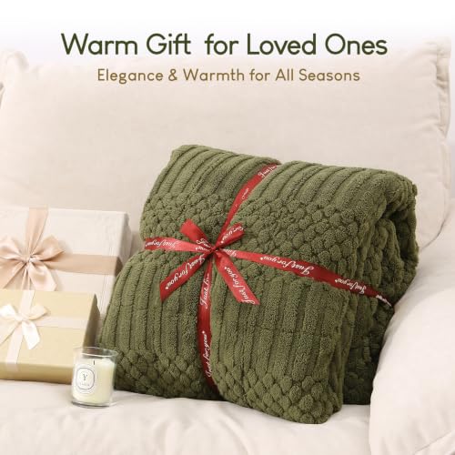 Image of Cottonblue Sherpa Fleece Weighted Blanket 15 lbs for Adults Queen Size, Soft Fuzzy Jacquard Weighted Blankets Throw 60 inch x 80 inch for Sleep Relax, Cozy Warm Knitted Heavy Blanket for Bed Sofa, Army Green