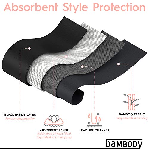 Bambody Absorbent Hipster: Sporty Period Panties | Protective Active Wear Underwear (X-Large, 3 x Black)