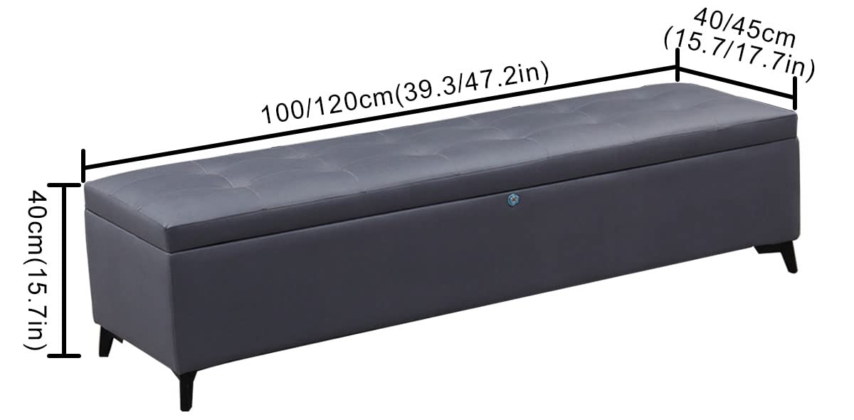 Banco de Almacenamiento Industrial con Tapa abatible, Banco para Zapatos Largo, Taburete tapizado para Cama con Asiento Acolchado y Estante (A 120 x 45 x 40 (47,2 x 17,7