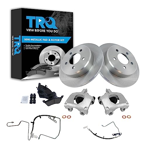 Image of TRQ Rear Brake Pad and Rotor Set Semi Metallic Rotors Calipers Hoses | For 2001-2002 Dodge Caravan