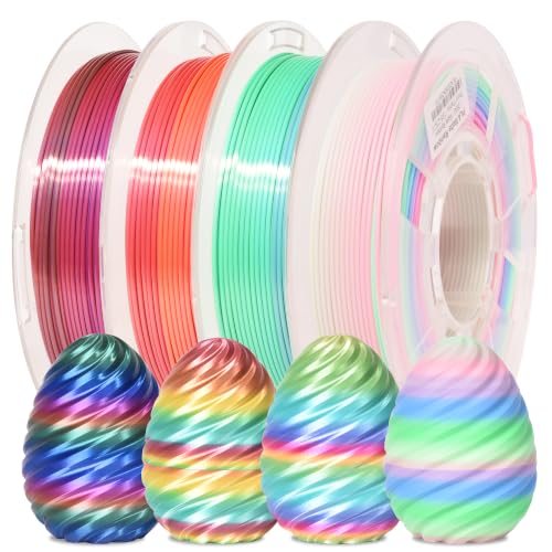 PINBALL 3D Printer Filament Bundle Silk Shiny Rainbow PLA Filament, Multicolored Fast Color Change Rainbow Toughness Upg