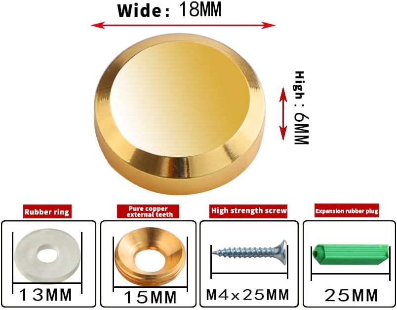Mirror Screw, Standoff Screw, Pure Copper Beveled Mirror Nails Cap Decorative Cover Nails, Solid Standoff Screws, Cap Nails for Advertising Screw Fasteners, Bathroom, Mirror, Bright Gold 18mm 8 pcs