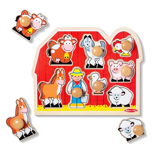 melissa amp doug farm animals jumbo knob puzzle wooden peg puzzle for toddlers educational toy for shape recognition and fine motor skills ages 1