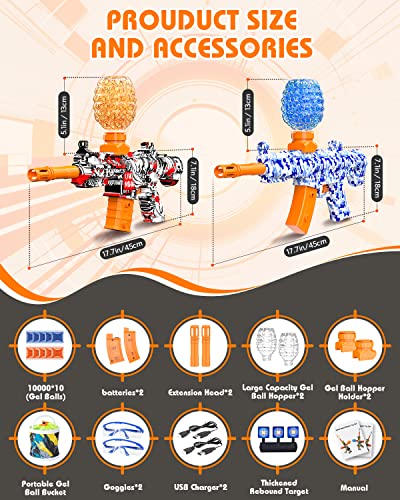 Metira 2 Set Full Auto Water Ball Blaster Toy, Electric Splatter Ball Toy With 100000 Gel Ball For Birthday, Outdoor Team Games, New Year, Daily Reward, Halloween, For Kids Ages 12+ #TOP2