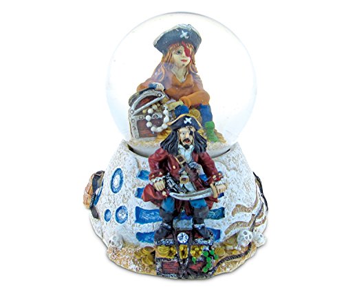 CoTa Global Pirate Snow Globe Dome Resin Captain w/ Treasure Chests Dome Collection Ocean Life Nautical Aquatic Marine Theme Room Decor Table Top Accent Size: 3.55 x 3.75 inches Novelty Craft Gift