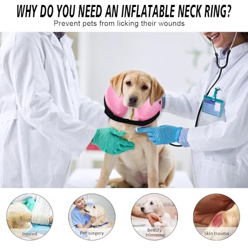 GIDWRIY Halskrause Hund Aufblasbar Rosa,Schutzkragen Hund,Hundekragen Leckschutz,Halskrause Katze,Kragen für Hund Nach Op,Weicher Halskragen Katze,Wiederherstellung Halsband Einstellbar -M