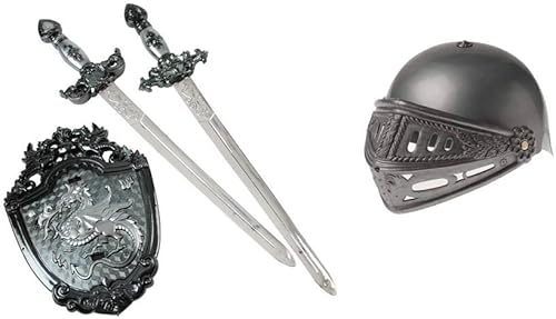 Juego de 4 piezas de casco y escudo de espadas de juguete Knight Viking
