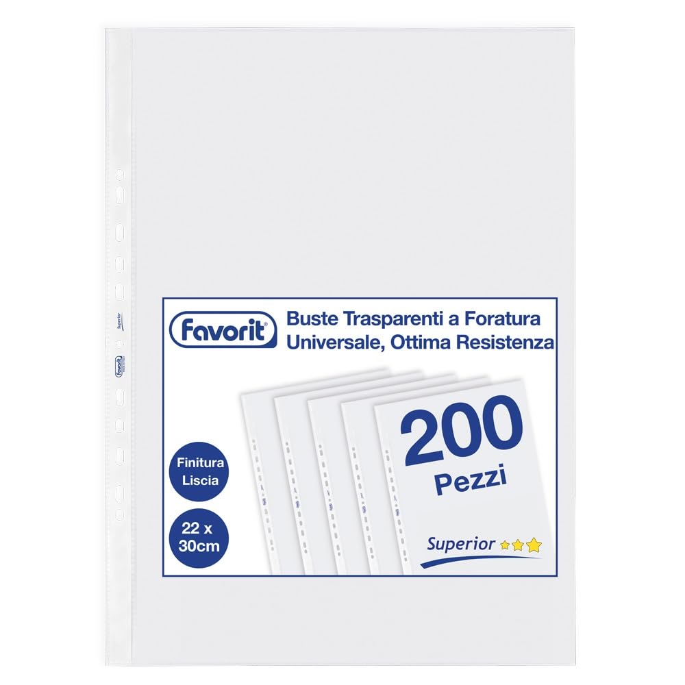 Transparent Perforated Envelopes 22 x 30 cm Suitable for A4 documents, glossy, 2 packs of 100 pieces