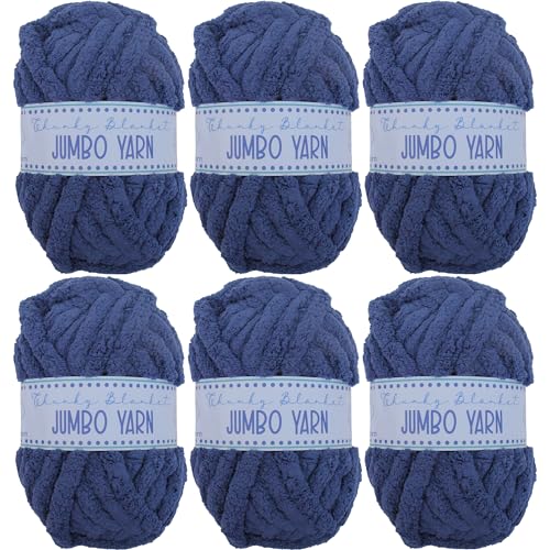 Image of 6 Pack ThreadArt Chunky Chenille Yarn for Hand Knitting, Jumbo, Royal Blue | Soft jumbo chenille yarn for hand knit and crochet. Make blankets, plushies & crochet projects. DIY quick projects.