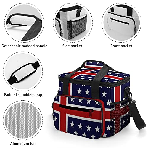 Usa Nordic Flag Camping Cooler Insulated Bag Portable Ice Chest Box Leak-Proof Lunch Case Cooling Tote With Zip For Beach Travel Picnic Car #TOP3