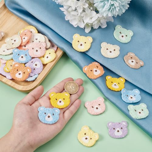 FINGERINSPIRE 36 Pcs Crochet Bear Head Applique Patches 9 Colors Little Bear Head Crochet Knitted Cloth Appliques Sew On Patches Repair Patch for Jacket Dress Clothes Bags DIY Accessories - Image 3