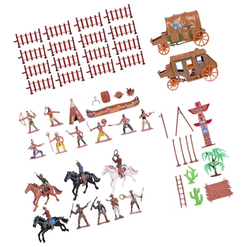 Toyvian Modèles De Figurines Miniatures De Cowboys Et Diligences 43 Pcs pour Jeux De Rôle Garçon Et Filles, Plastique Solide, Décorations Scène Western,...