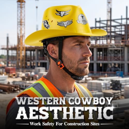 Cowboy Hard Hat with Reflective Sticker Set, Full Brim Western Safety Helmet ANSI Z89.1 — 사진 4