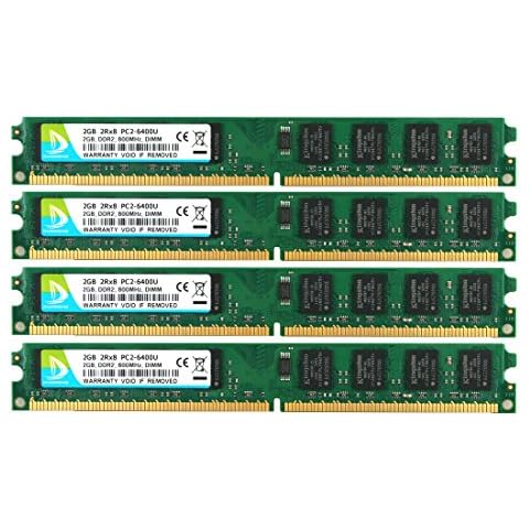 DUOMEIQI 8GB Kit (4 X 2GB) 2RX8 DDR2 800MHz UDIMM PC2-6300 PC2-6400 PC2-6400U CL6 1.8v (240 PIN) Non-ECC Unbuffered Desktop Memory RAM Module Compatible with Intel AMD System Cover