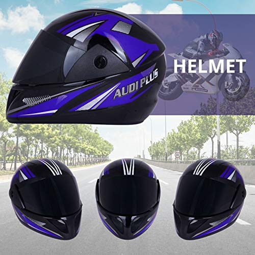 Image of Sage Square ABS ISI Certified Tinted Visor High Standard Safety Enhanced Design Extra Comfort Plus Full Face Graphic Helmet (Black Glossy, Blue, Size: Large)