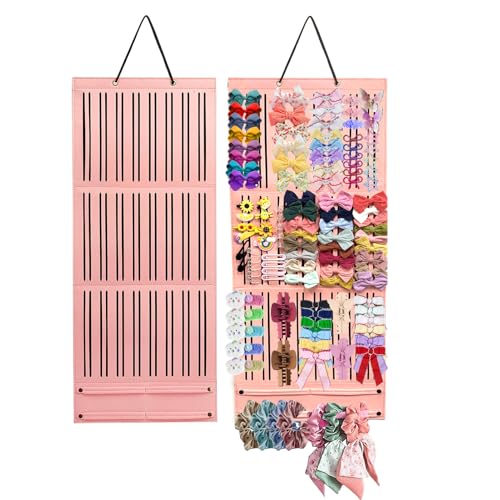 ZMD Hair Bow Holder Organizer for Girls, Baby Hanging Bow Holder, Hair Clips Storage Hanger for Ribbons, Hair Accessories Storage Organizer for Headbands, Hair Clips, Hair Ties (Pink, Large)