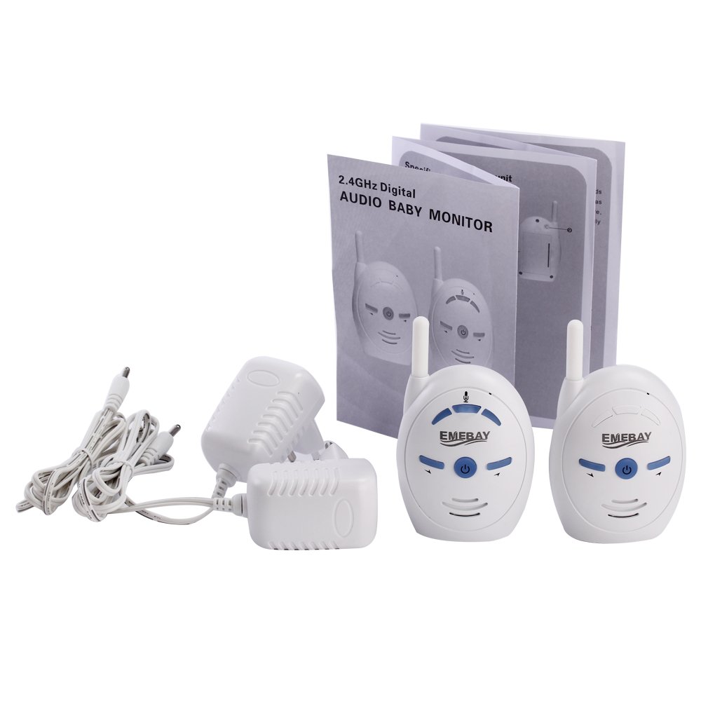 EMEBAY – monitor audio dla niemowląt, 2,4 GHz cyfrowy dźwięk i dźwięk niania niania zasilany adapterem AC lub bateriami AAA (brak w zestawie)