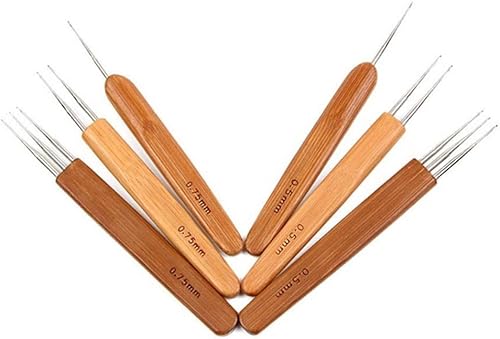 Miniatura 5 de Aguja de ganchillo, ganchos de tejido de mantenimiento de trenzas, mango de bambú, herramientas de costura para hacer extensiones de cabello
