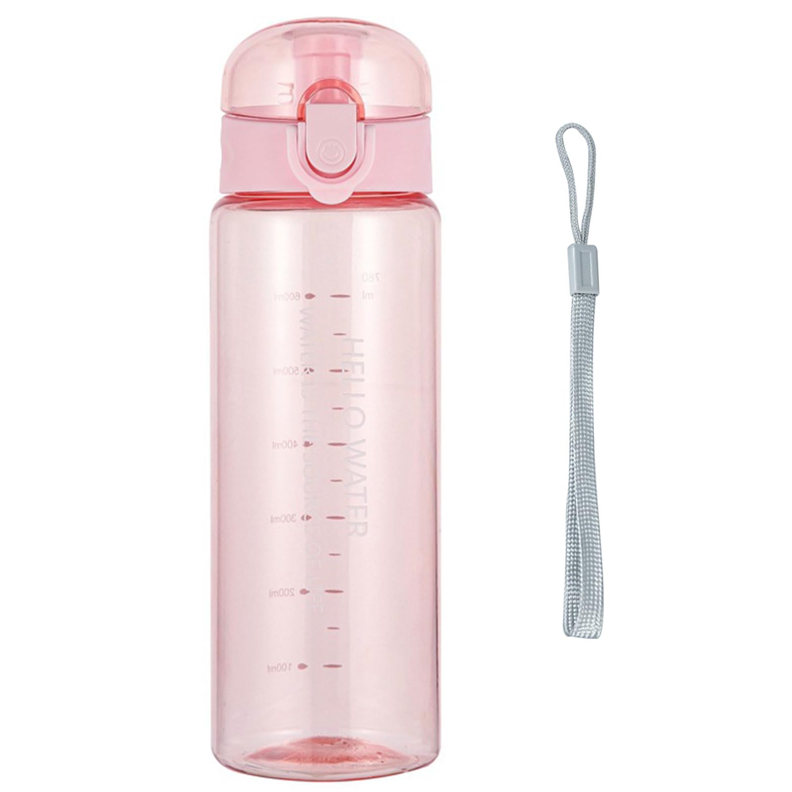 Lizbin Water Bottle Sports Water Bottle, Reusable Clear Water Bottle BPA-Free Water Bottle, Leak-Proof Plastic Water Bottle with Carrying Strap, Flip Top Drink Bottles for Travel Gym (26oz, Pink)