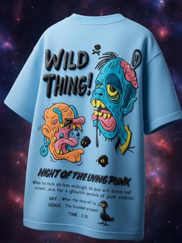 Image of Veirdo Oversized Baggy Fit Drop Shoulder Graphic Printed Design Half Sleeve T-Shirt for Men (Available Sizes: S to 2XL)
