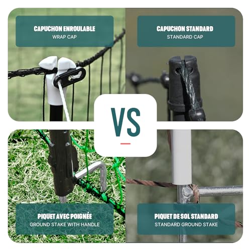 VOUNOT® Hühnerzaun & Hundezaun, 12m Mobiler Zaun mit Tür und Doppelspitze, universeller Begrenzungszaun ohne Strom, Robuster PE Gartenzaun Steckzaun, Kleintiernetz für Garten, Haus & Hof