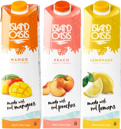 Island Oasis Drink Mix Variety, 1 of each: Mango, Peach, and Lemonade Fruit Puree, 33.8 fl oz (1 Liter)