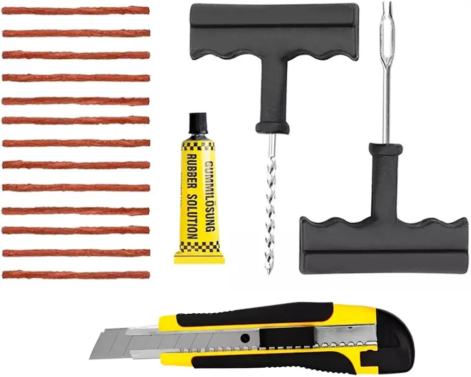 Kit De Reparo Remendo Para Pneu Sem Câmara Carro Moto Com 13 Macarrão E Estilete