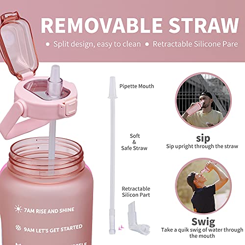 St-Yiben ST-BOTTLE-64OZ-PINK Large Motivational Water Bottle With Time Marker,Leakproof & Bpa Free Half Gallon Big Water Bottle With Straw & Handle Tritan Frosted Water Jug thumb #4