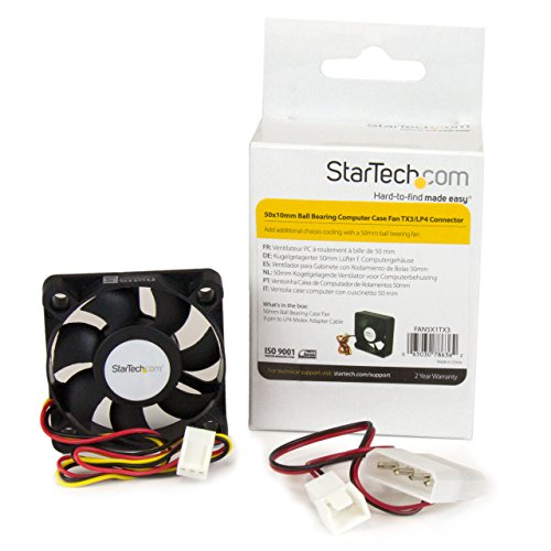 Image of StarTech.com 50x10mm Replacement Ball Bearing Computer Case Fan TX3 /LP4 Connector - 3 pin case Fan - TX3 Fan - 50mm Fan (FAN5X1TX3) , Black