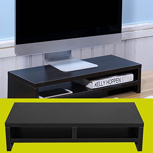 Computer Monitor Riser Desk LED TV Stand Shelf Desktop Laptop Entertainment Center (Black)
