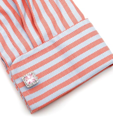 Pink Crystal Square Silver Cufflinks for Men Lady In Gift Case Classic Faceted Gemstone Men's Cufflinks Jewelry Set for Wedding Anniversary Business Party Events Tuxedo Dress4