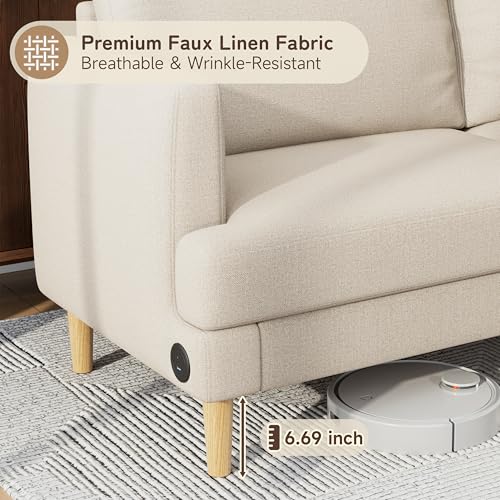 Image of 70 inch Modern Loveseat Sofa with USB Type-C Ports, Linen Fabric 2-Seater Deep Seat Couch, Cozy Small Couch Sofa for Living Room Bedroom Office Apartment (Beige)